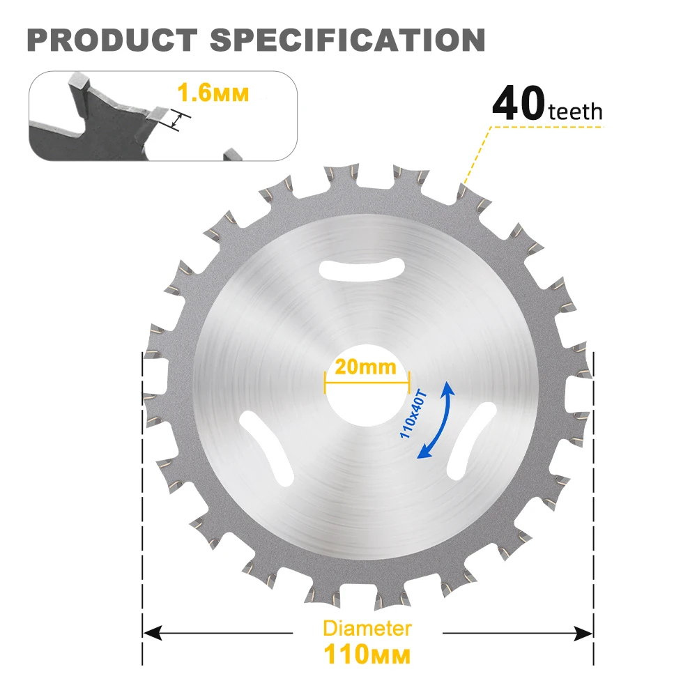 CMCP 1pc 110mm Double Side Saw Blade TCT Circular Saw Blade 40T Carbide Tipped Wood Cutting Disc Bore 20mm For Woodworking Tools