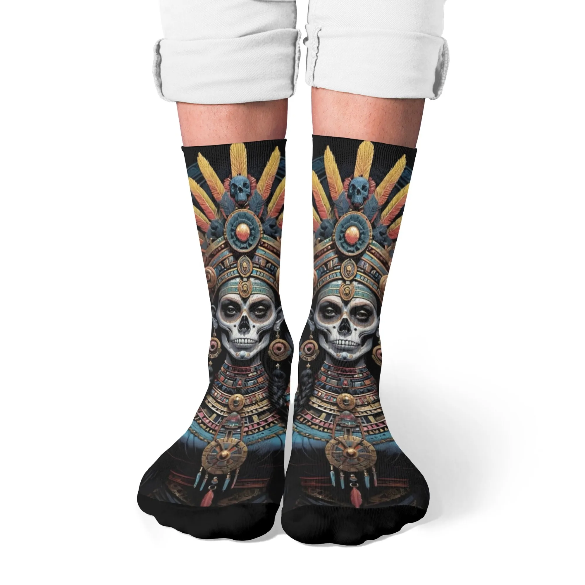 Lustige indische Schädel Mode Herren Socken Neuheit Harajuku Crazy Crew Socken Retro Straße Hip Hop Socken Zubehör Geburtstagsgeschenk