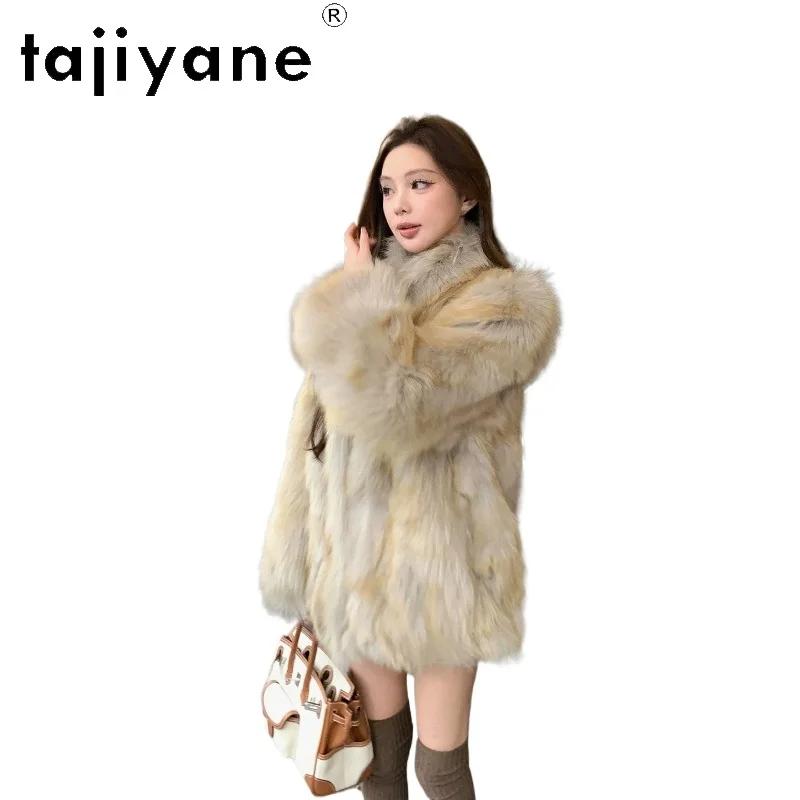TAJIYANE Natural Fox Belly Fur Jacket Women Two-Tone Gradient Winter Coats Mid-Length Real Fur Coat Woman Clothing 68cm 2026шуба