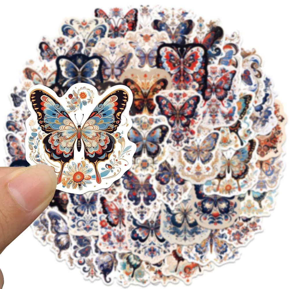 50pcs Vinyl Laptop Decals Retro Cartoon Butterfly Aesthetic Stickers For Luggage Water Bottle Notebook Phone Waterproof Graffiti