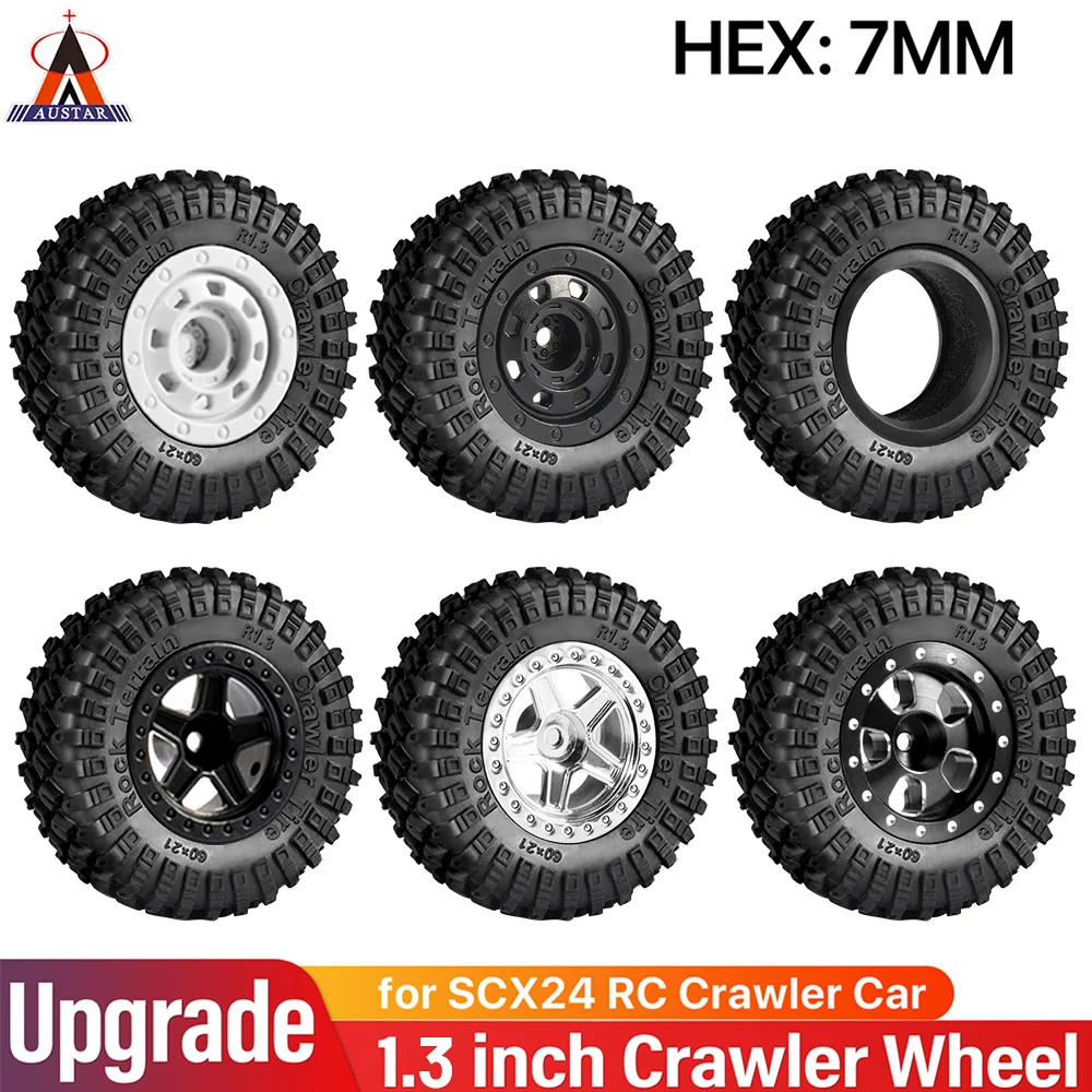 AUSTAR 1.3 pouces RC pneus 1/18 roues et pneus ensemble 4 pièces 7mm jante hexagonale en métal/plastique pour 1/18 TRX4M RC pièce de mise à niveau de voiture sur chenilles