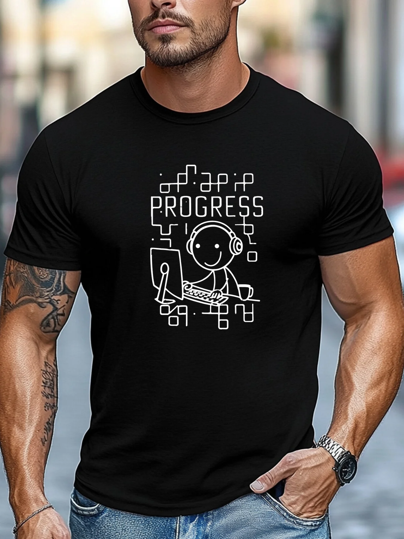 

Programmer Progress Funny Graphic Tee Men Lightweight Cotton Casual Short Sleeve T-Shirt Developer Gift