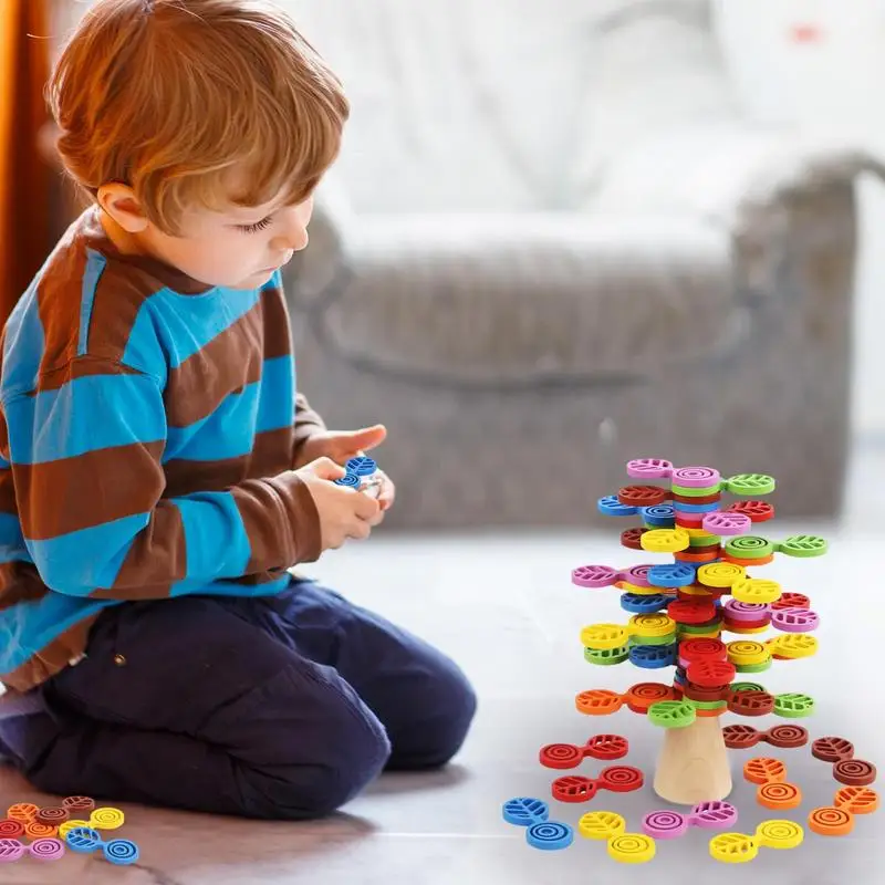 Stack Arcobaleno Albero Colorato Creativo Blocchi impilabili Giocattoli in età prescolare Blocchi di equilibrio per bambini Pietre impilabili in legno per l'esercizio