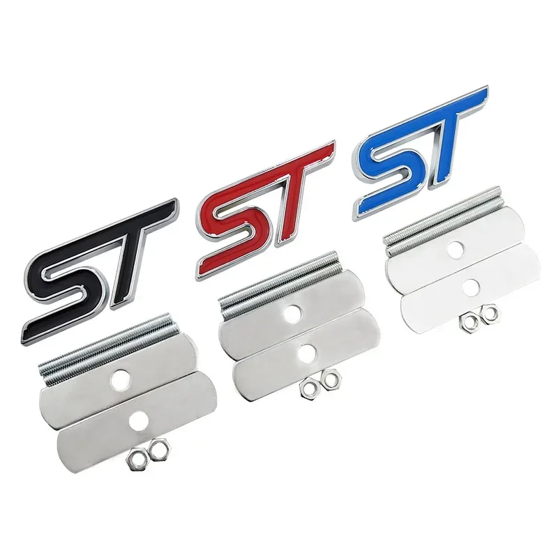 Metal Red Blue ST Front Grille Sticker Car Head Grill Emblem Badge Chrome Sticker for FORD FIESTA FOCUS MONDEO Auto Car Styling