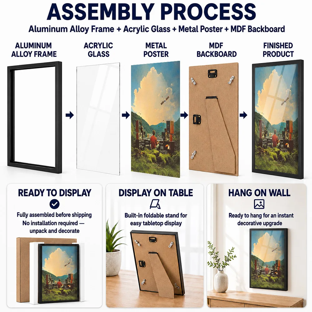 Connected To Nature Through Music Framed Aluminum Metal Poster Customized Photo Curated Sound Style Wall Art For Living Room