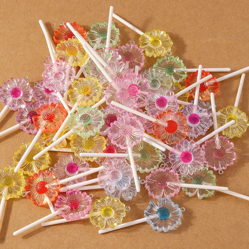 10pcs Pretty Colorful Mixed Resin Daisy Lollipop Charms Pendant for DIY Earrings Necklace Jewelry Making Accessories Supplies