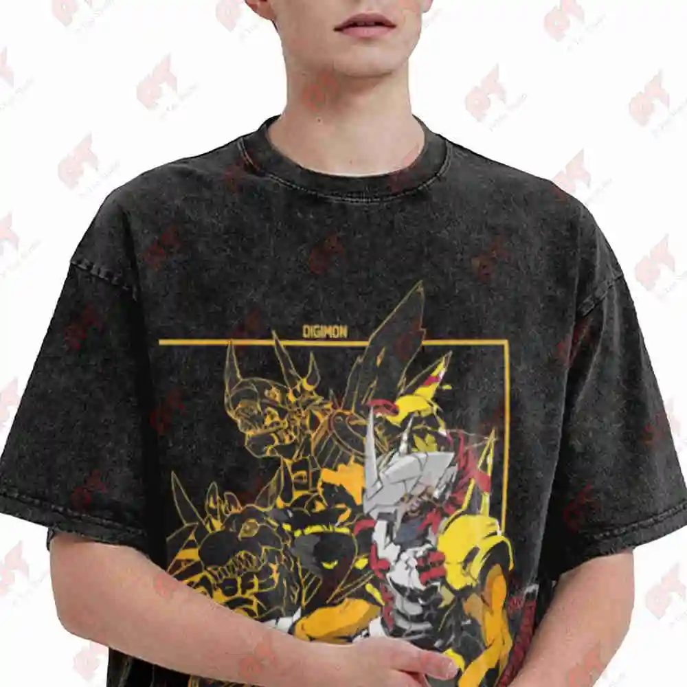 Digimon Wargreymon Evolution Vintage Washed Tee Pure Cotton T-Shirt