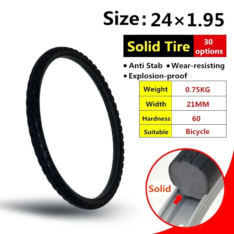 

24er 24*1.95 Solid Bicycle Tire Riding MTB Bicycle Cycling Tubeless Tyre