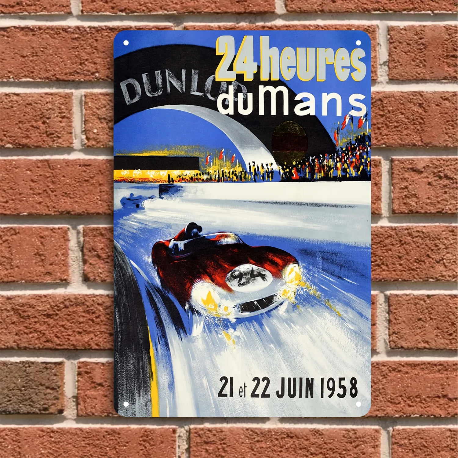 Vintage Le Mans 24 Hours Metal Sign - Retro Race Track Design with Classic Car,  Durable Iron Wall Art for Garage, for Man Cav