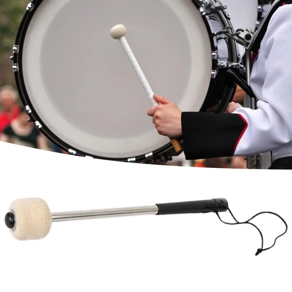 1pc Instrument Sticks Drum Hammer Stainless Steel Bass Drum Mallet Stick For Drummers Classic Metal Drum Stick with Rope