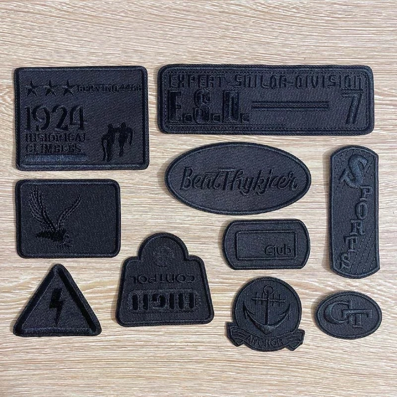 5 Stück/ Schwarze Kleidungsaufnäher, Stickerei-Applikationen, selbstklebende Aufnäher, zum Nähen oder Aufbügeln für Rucksack, Hut, Jacke – Detail 1