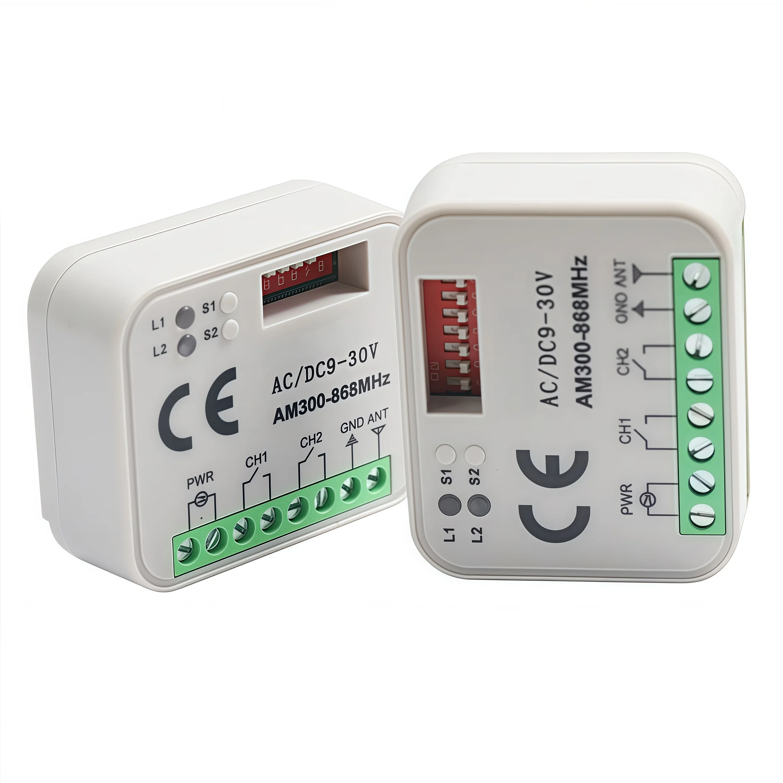Empfängerschalter-Controller AC/DC 9 V-30 V, 2 Kanäle, 300 MHz bis 868 MHz, Fernschaltermodul/Smart-Relaisschalter