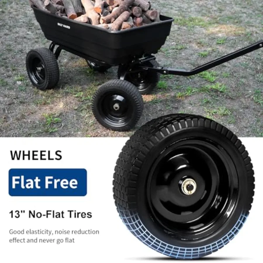 7 Cu Feet Poly Garden Dump Cart 1200 lbs with No Flat Tires, Quick Release, 2-in-1 Convertible Handle, Dump Wagon Heavy Duty fo