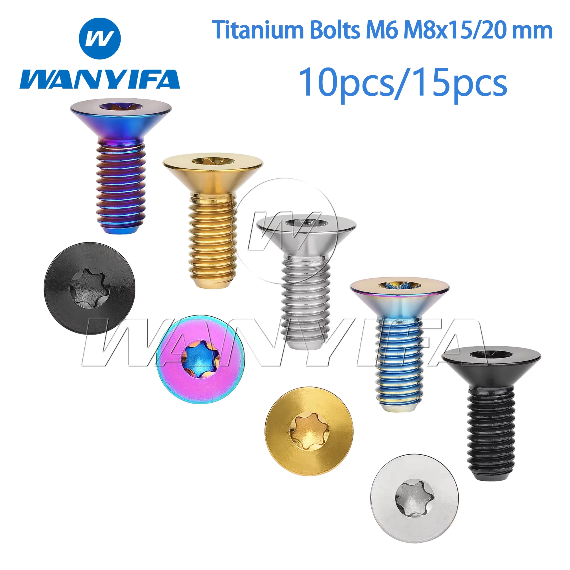 Wanyifa Aviation Titanium M6/M8x15/20mm Countersunk Screws - Motorcycle Fastener with Anti-Loosening Plum Blades 10/15pcs