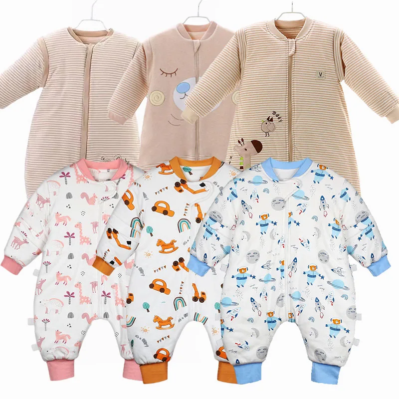 Children's winter Cartoon Split-legged Sleepsacks With Detachable Sleeves Kids Thickened windproof Sleeping Bag Sleepwear 1-5Y