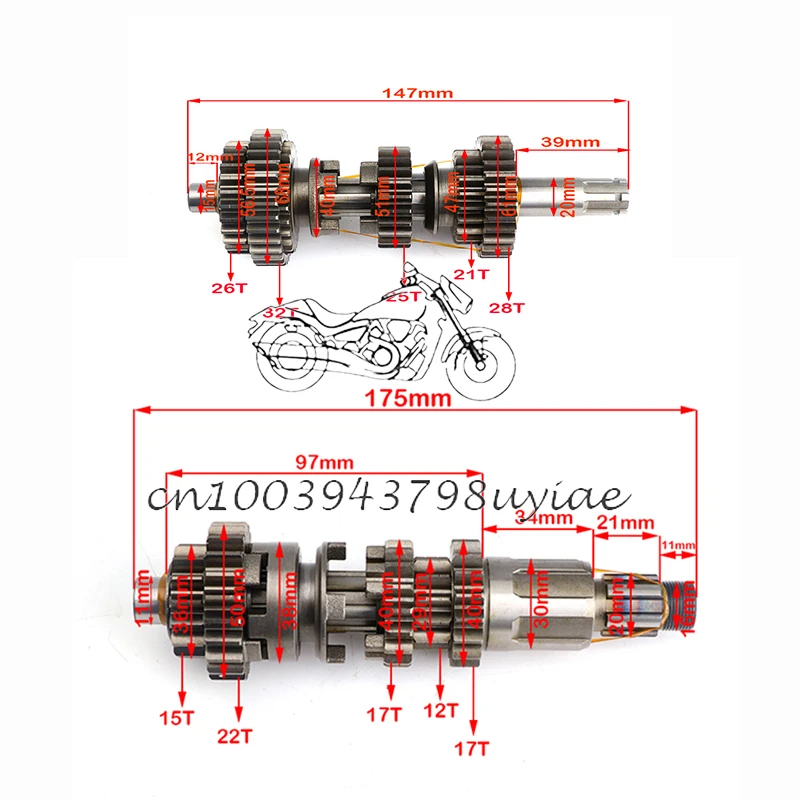 1 Set Dirt Bike CB250 Fifth Gear Main Counter Shaft Transmission  Box Fit for Loncin  Electric Foot Start Engines ZB-115 Parts