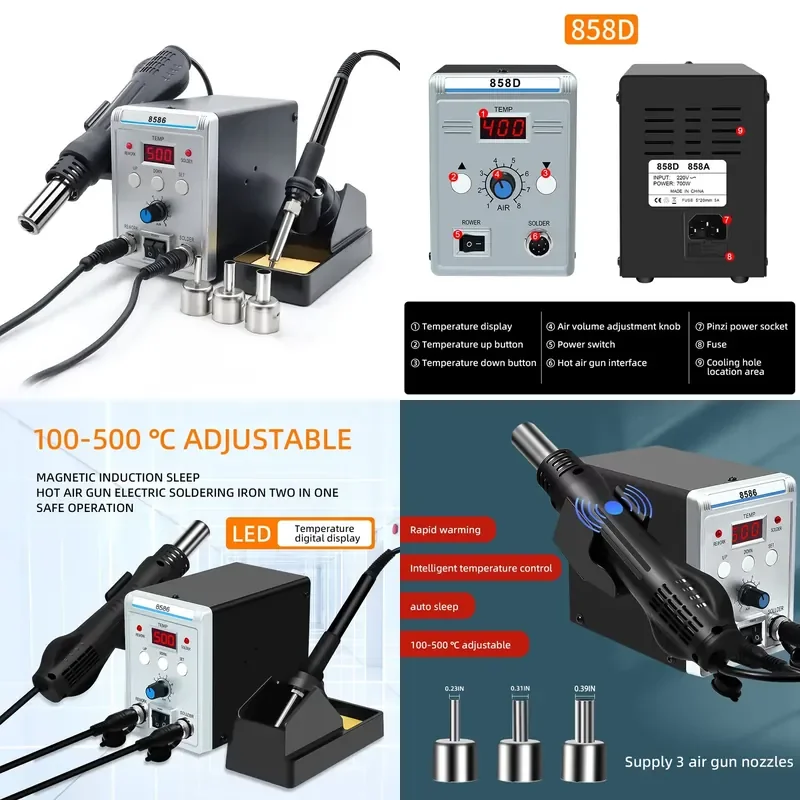 700W 2 in 1 SMD Rework Soldering Station LED Digital Display Hot Air Solder Iron ESD Welding Repair Tools