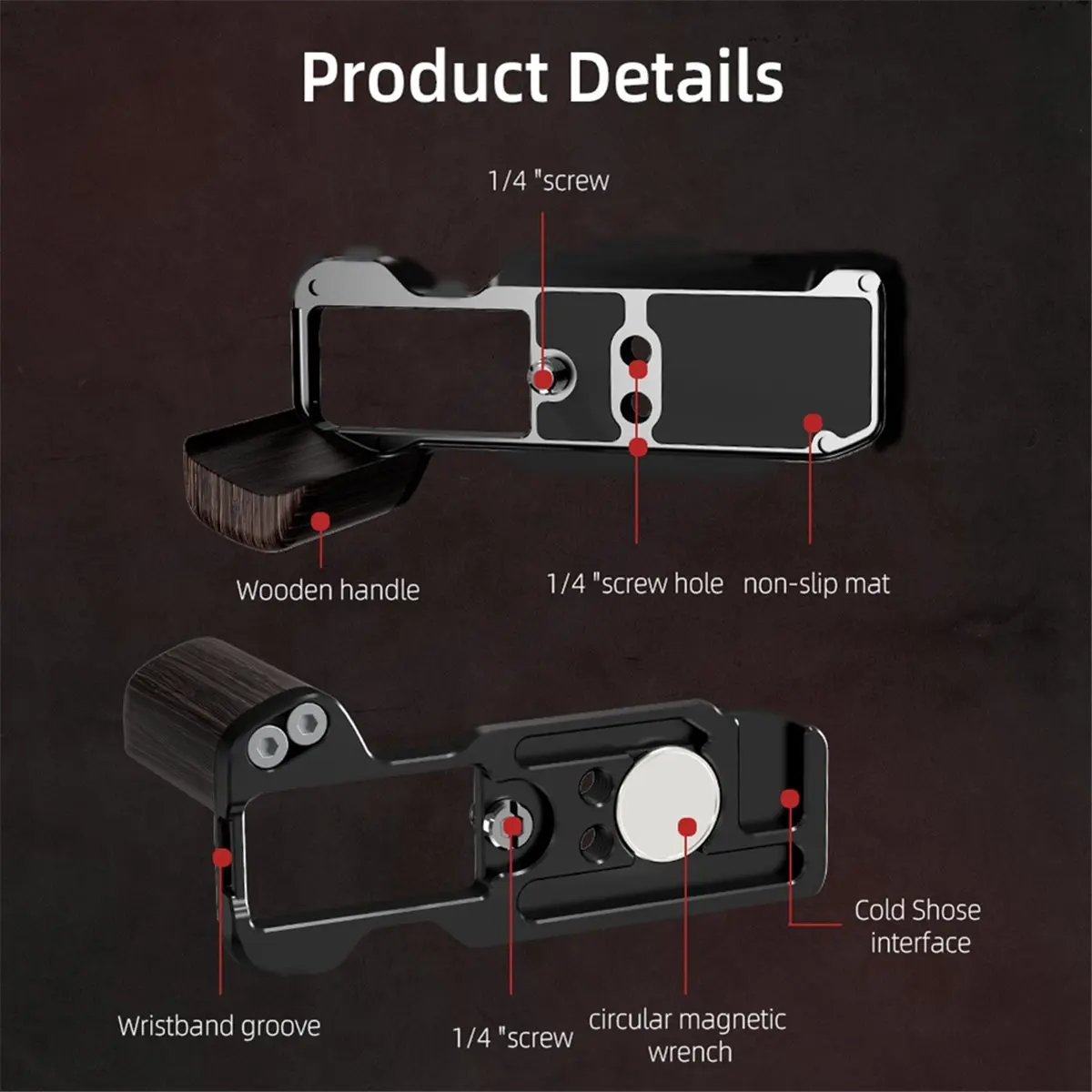 For XM5 Quick Release L Plate Camera Wooden Handle Tripod Mount Camera Accessories Silver-A20R