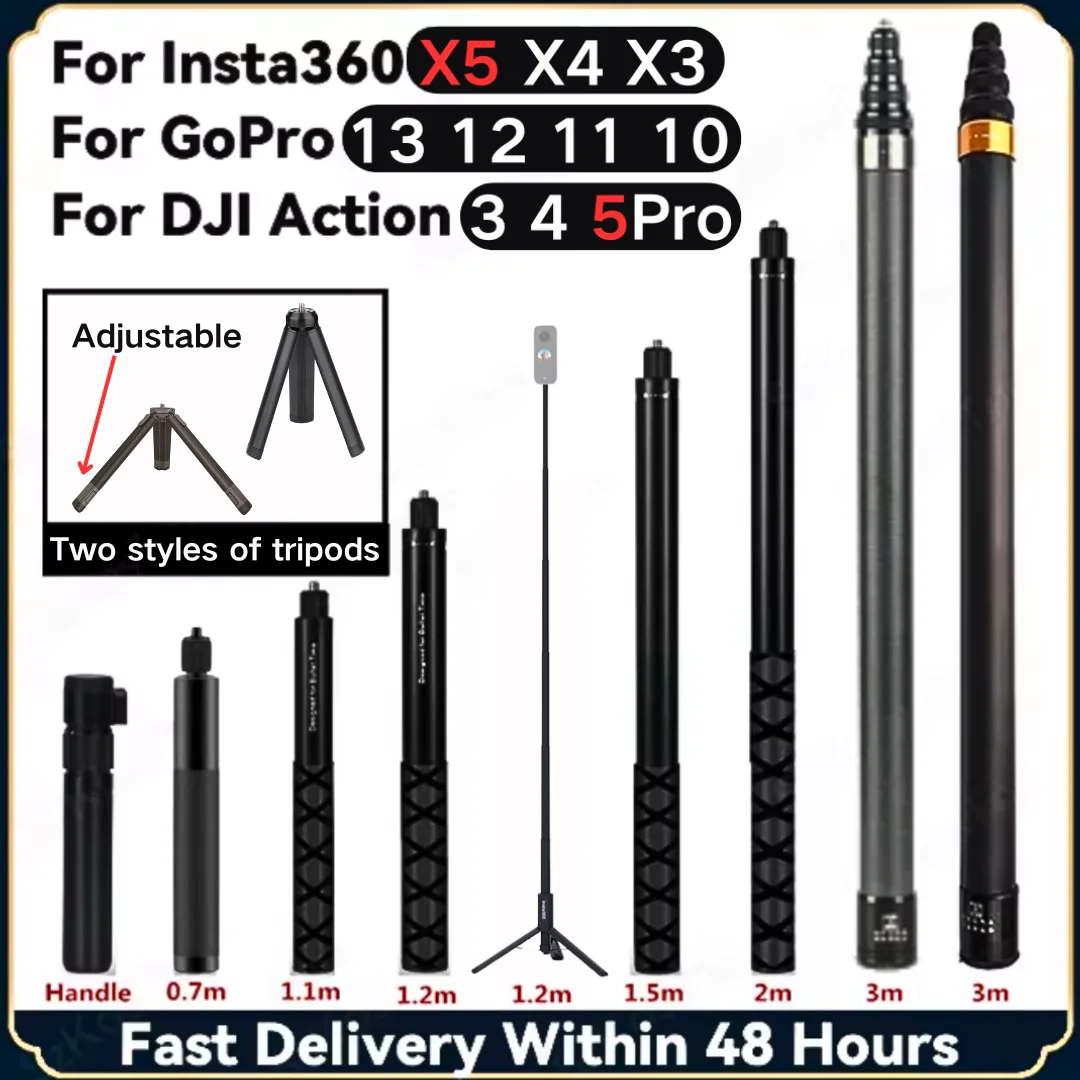 

1.5M/2.9M/3.0M Carbon Fiber Extended Selfie Stick For Insta360 X5 X4 X3/ONE RS For GoPro Osmo 360 Accessories