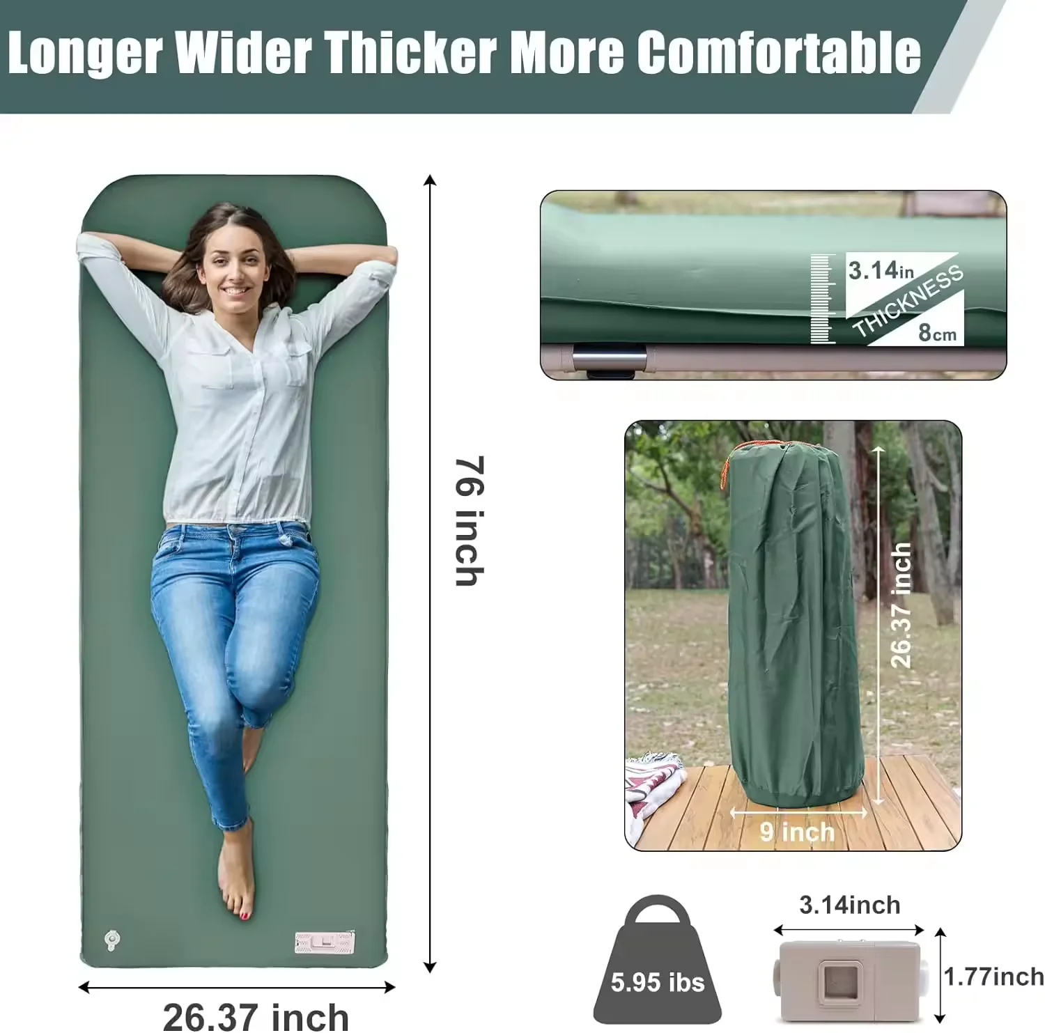 Memory foam electric single double camping self-inflatable inflatable outdoor mattress air sleeping mattress with pillow