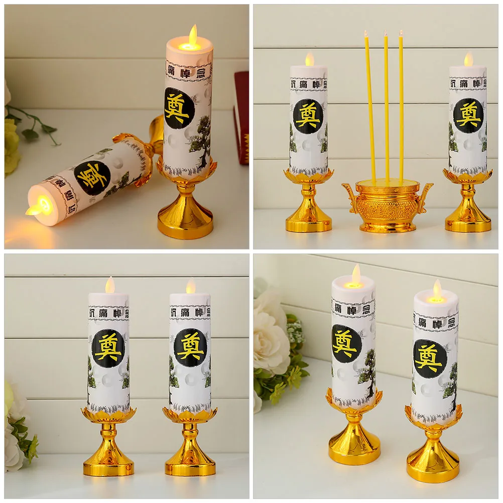 

2pcs Chinese Electric Lamp Funeral Altar Decor Fake Light For Indoor Outdoor Worship Altar Decor Use