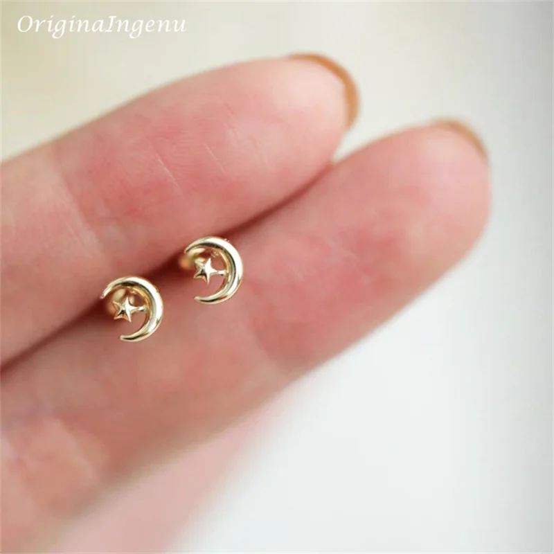 

Solid 9K Gold Moon Screw Back Stud Earring 9k Gold Women Jewelry Minimalist Star Earrings Tarnish Resistan Fine Jewelry
