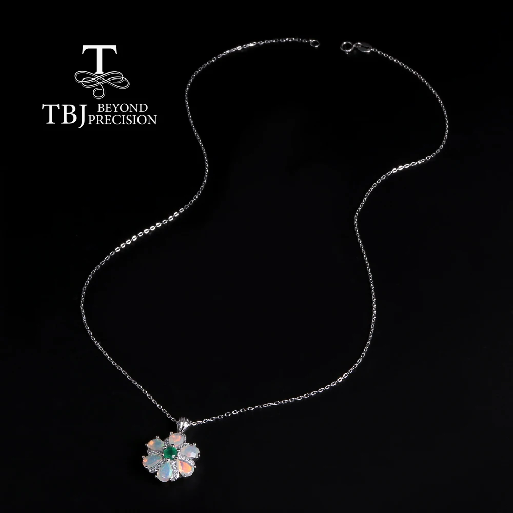 S925 silver flower shape original design with natural ethiopia opal green agate gemstones fine jewelry for women elegant jewelry