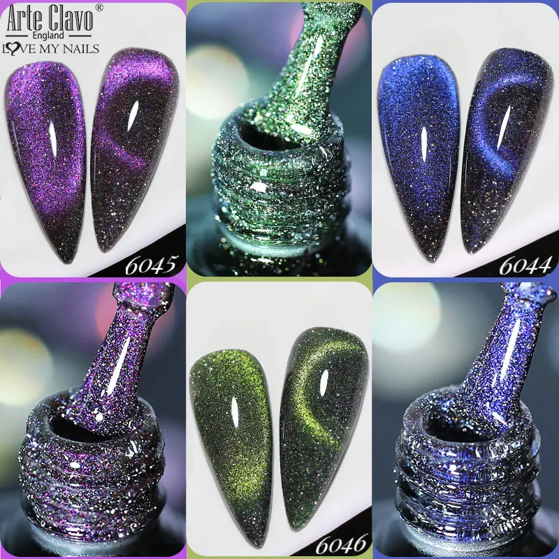 

Arte Clavo 9D Reflective Cat Eye Magnetic Gel Nail Polish Glitter Laser Holographic Semi Permanent Soak Off UV Gel Nail Art Gel