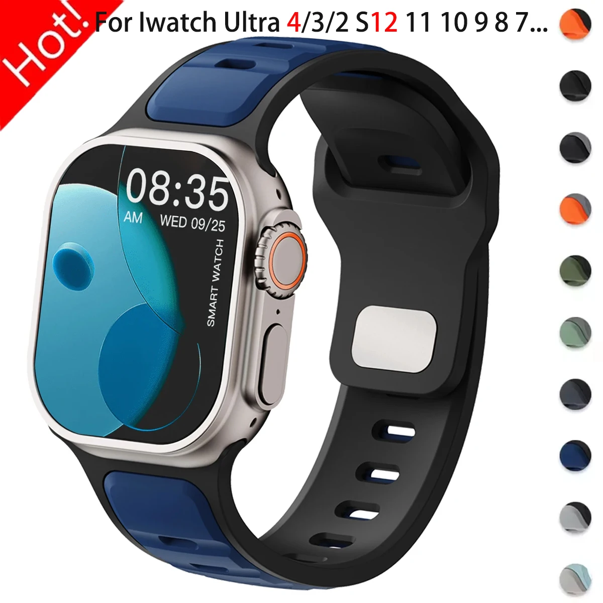 Zweifarbiges Silikonarmband für Iwatch Ultra 4/3/2 S12 11 10 9 8 7 6 5 4 SE3 Sportarmband für Apple Watch 49 46 45 44 42 41 40mm