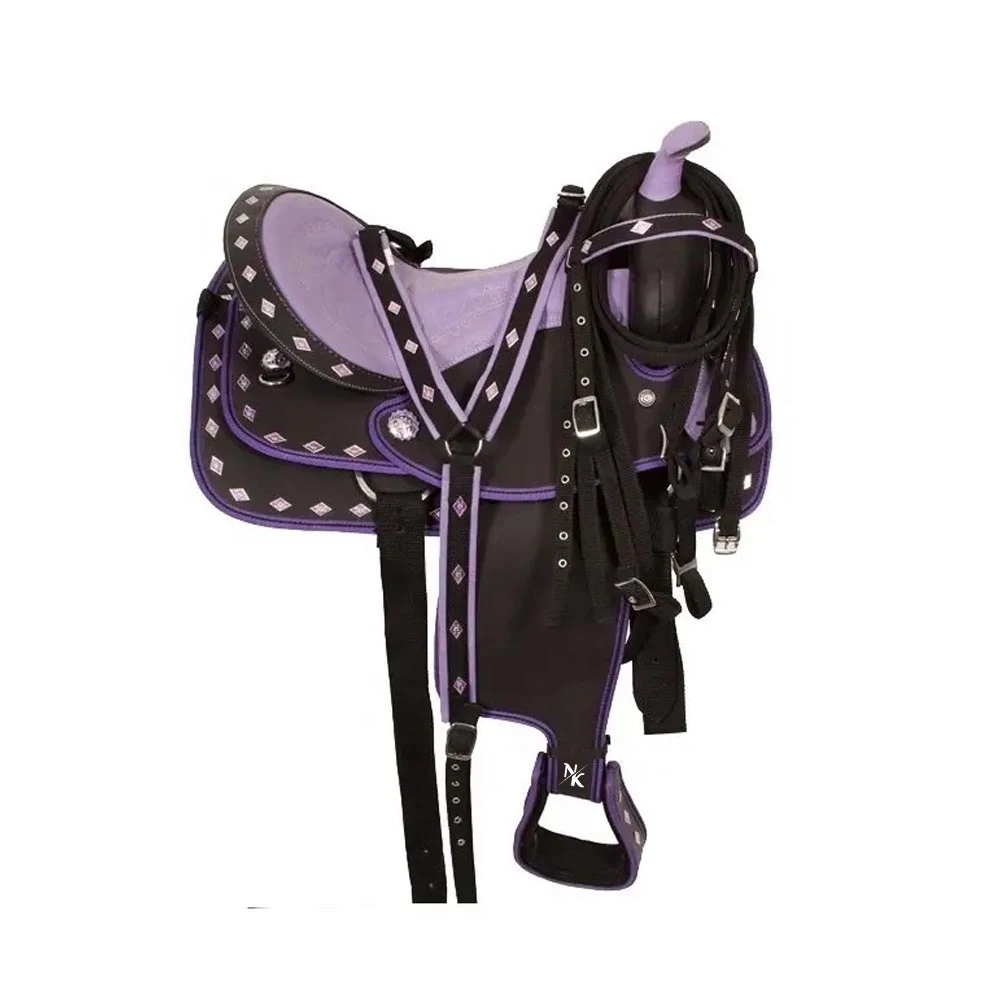 Silla de montar vaquera occidental, equipo de equitación de cuero premium, sillín de caballo Marsella con juego de arnés Mahler