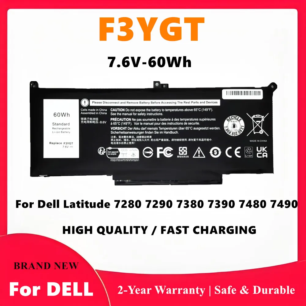 Batterie de remplacement F3YGT pour Dell Latitude série 7000 7480 7490 7380 7390 7280 7290