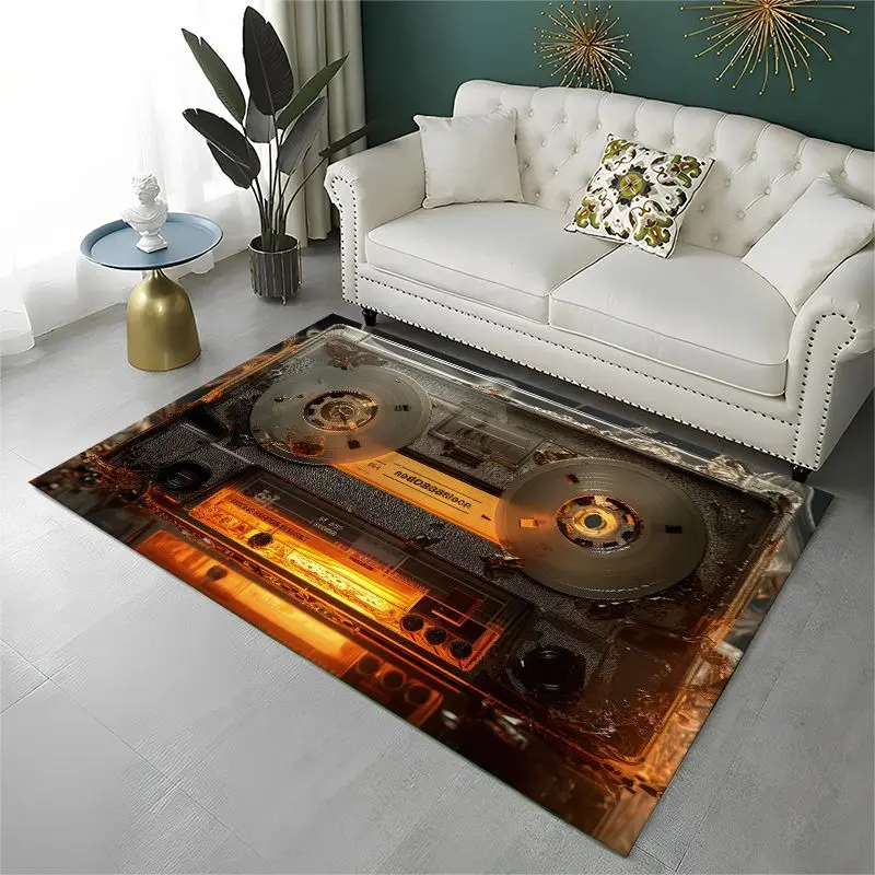 Retro Tape Cassette Music Large Area Rug Non-slip Durable Carpet for Bedroom Living Room Sofa Doormat Home Decor Floor Mat Gift