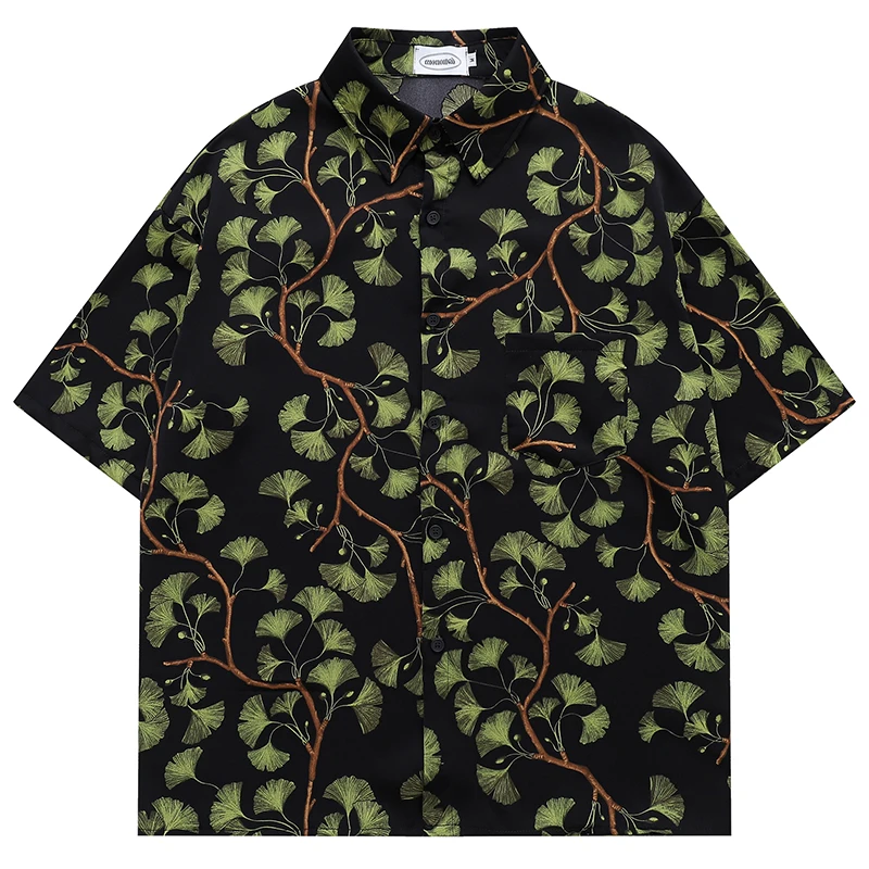 

Мужская гавайская рубашка, винтажная блузка с принтом листьев гинкго, лето 202, повседневная пляжная праздничная рубашка на пуговицах с короткими рукавами, верхняя одежда