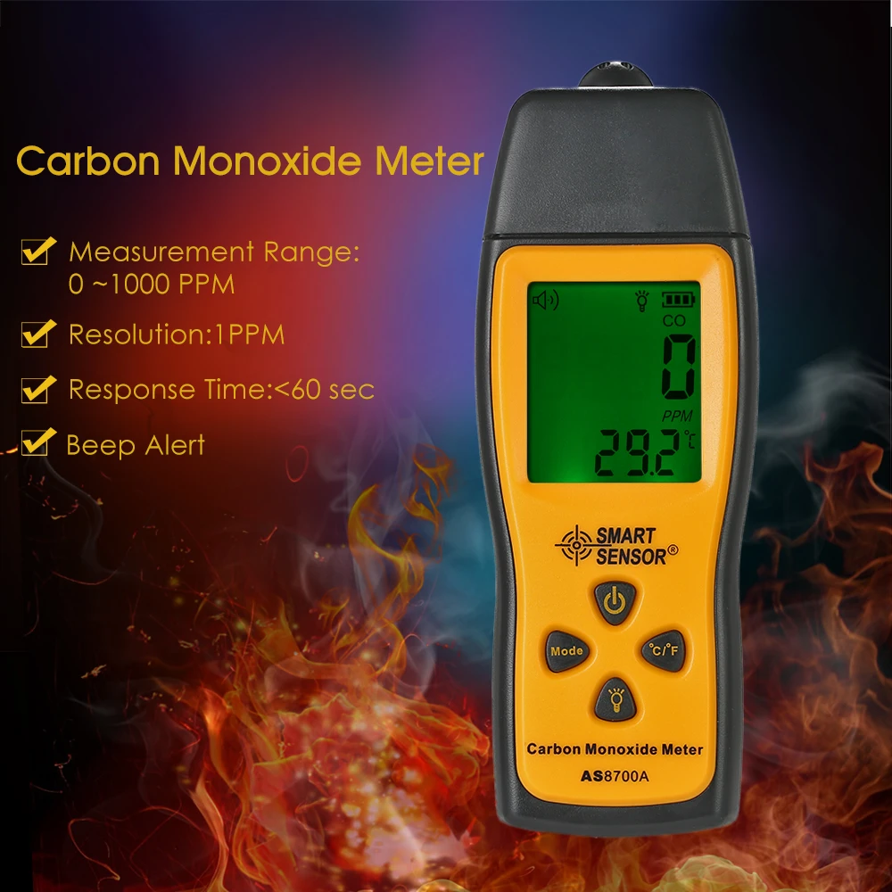 Carbon Monoxide Meter with High Precision CO Gas Tester Monitor Detector Gauge LCD Display Sound and Light Alarm 0-1000ppm