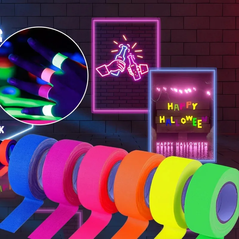 6pcs/set Gaffer Fluorescent Tape Self Adhesive Sticker Reactive Black Light Reactive Photography Home Decor DIY Crafts
