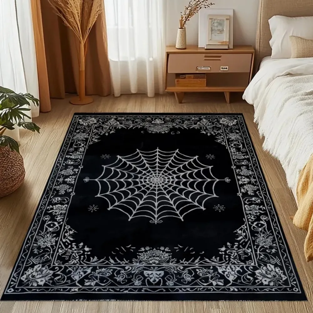 Gothic Spider Web Area Rug Vintage Ornate Pattern Carpet for Living Room Bedroom Moody Dark Home Decor Non Slip Floor Mat