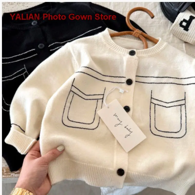 Boys Girls New Arrival Pure Color Sweater Set Kids Round Neck Long Sleeves