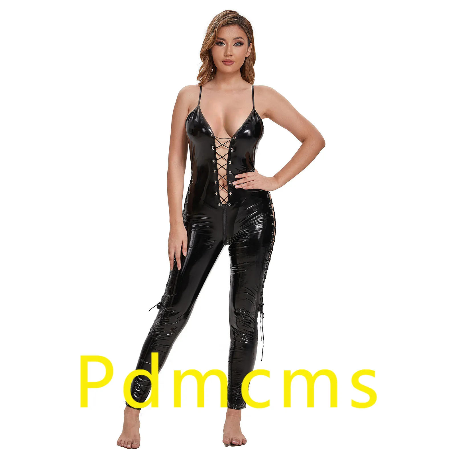 

Новый продукт 2025 года, сексуальный комбинезон из лакированной кожи в европейском и американском стиле на молнии с открытым файлом, точное отличие размера, без запаха