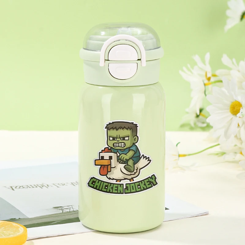 زجاجات مياه ماين كرافتز بيكسل مع لعبة كرتونية من القش زجاجة ترمس للأطفال في الهواء الطلق كوب ماء رياضي هدايا للأطفال #5