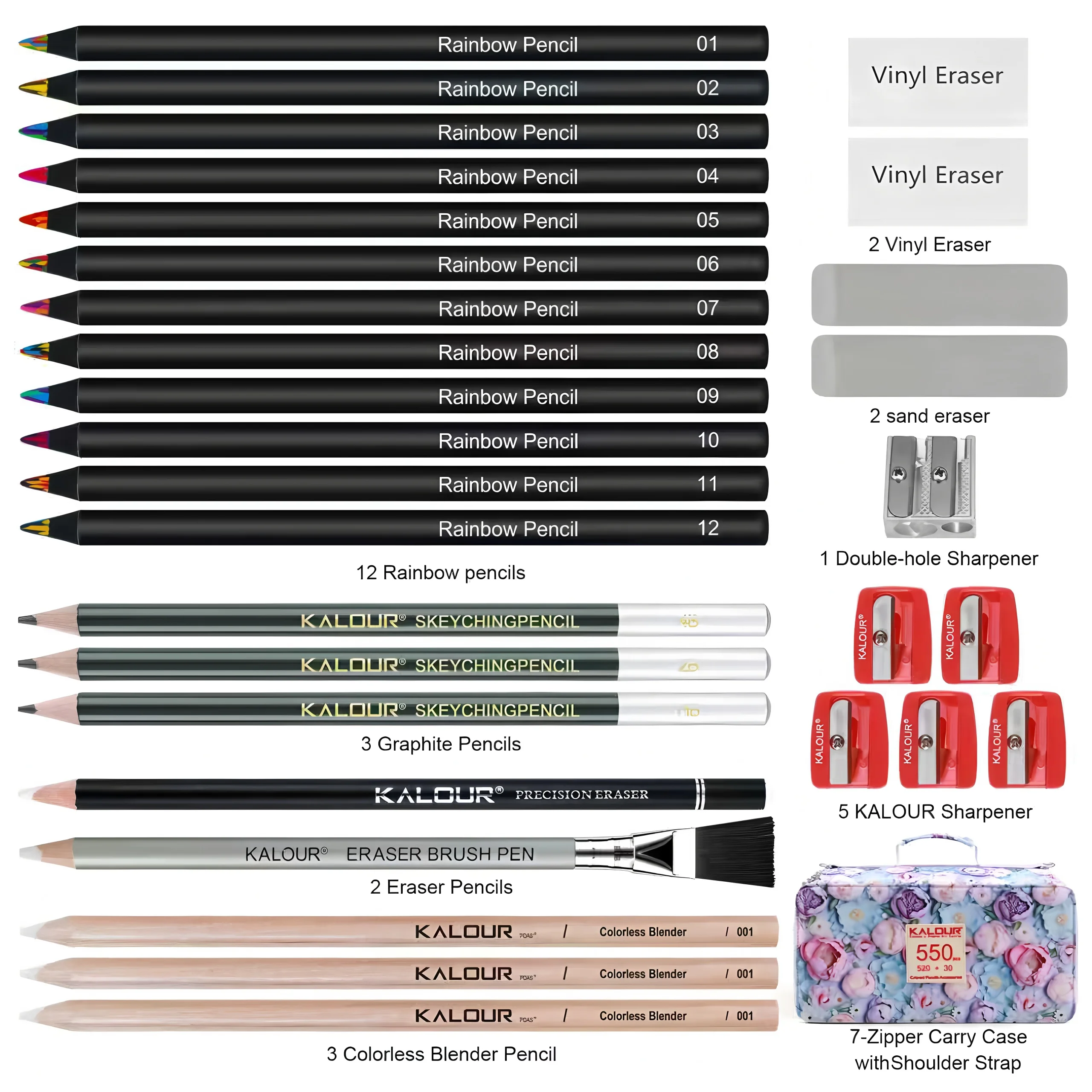 KALOUR 550pcs/set Luxury Colored Pencil Set with Detachable Shoulder Strap, Portable and Shockproof Colored Lead Bag Set
