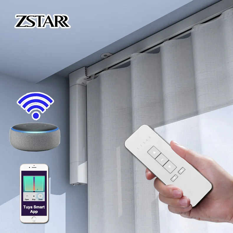 ZSTARR Modernes Design Alexa Smart Metall motorisiertes Vorhangschienen-Set, elektrische Vorhangstangen für Home-Office-Hotels