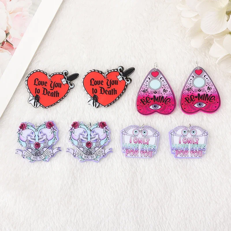 8Pcs Valentine Charms Acrylic Skull Heart Ouija Jewlery Findings For Necklace Keychain Diy Making Accessories