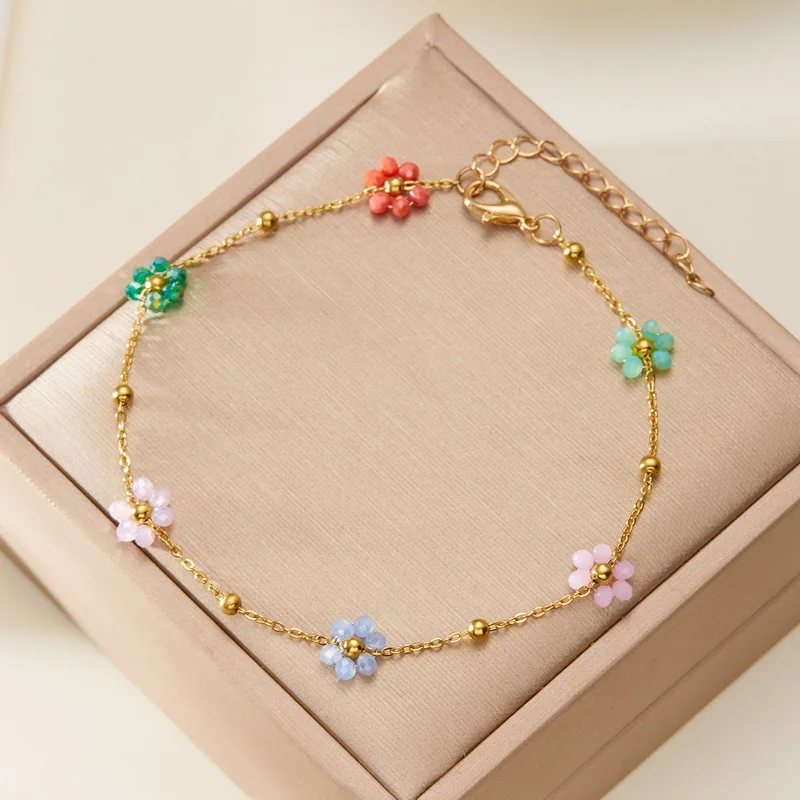 Sommer Süße Rote Kirsche Fußkettchen für Frauen Mode Niedlichen Reis Perlen Blumen Herz Kette Fußkettchen Strand Barfuß Sandale Schmuck – Detail 16