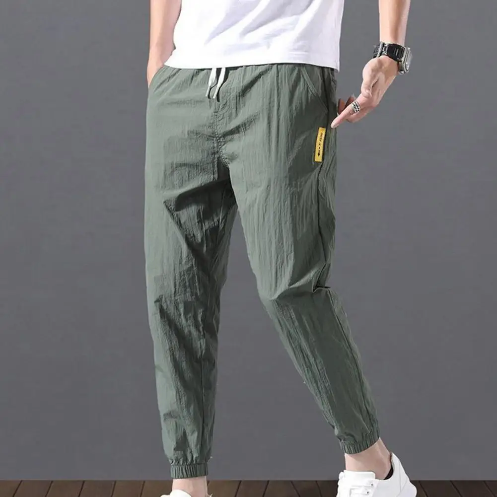 Pantalones elásticos con bolsillos para hombre, pantalones de chándal con cordones, lavables, con cordón, para la vida diaria, Verano