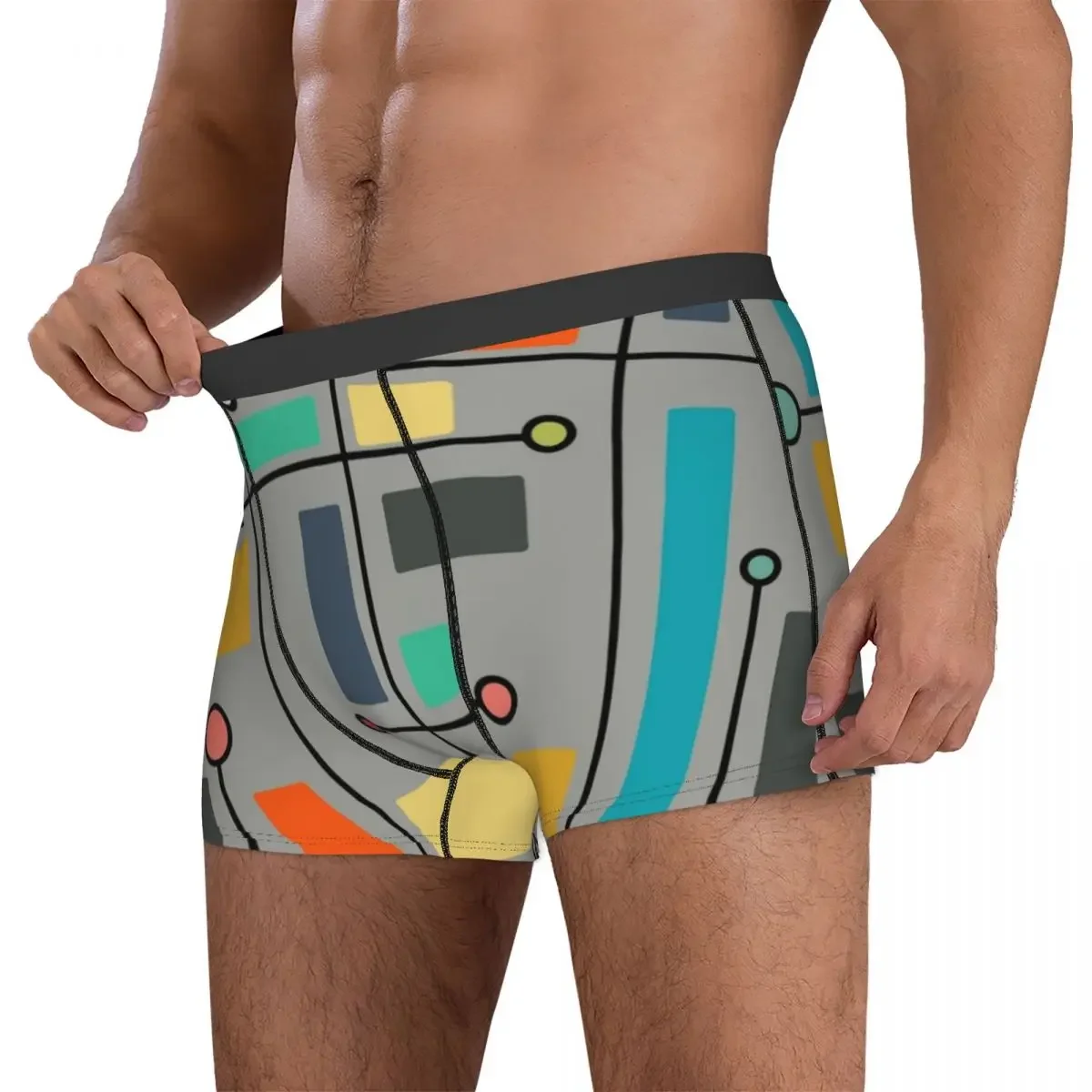 Boxer Underpants Shorts Mid-Century Modern Abstract Art Panties Men Comfortable Underwear for Homme Man Boyfriend Gifts