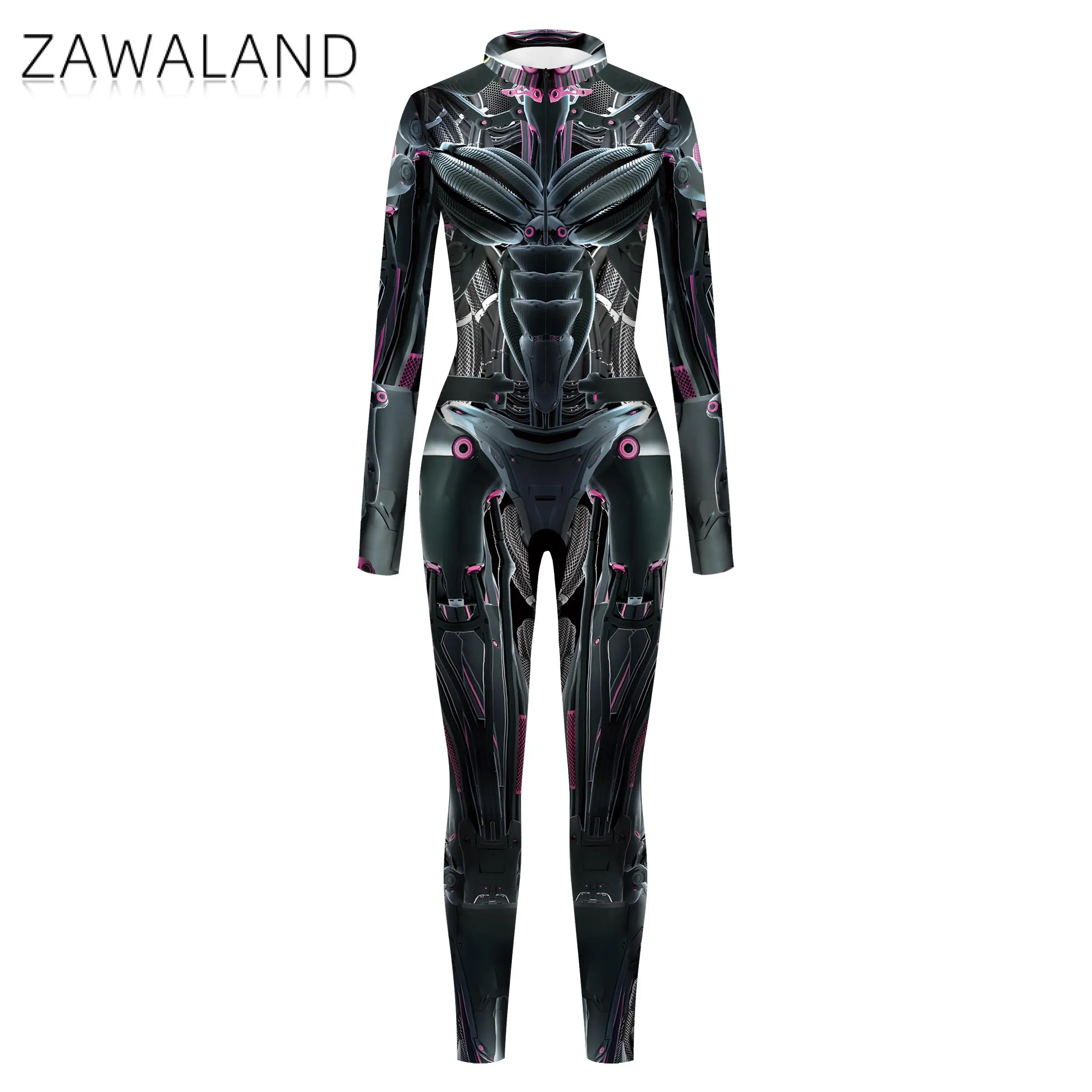 ZAWALAND Women JumpsuitS Cosplay Robot Adult Clothing Colorful Texture Print Zentai Bodysuit Costume Halloween Carnival Outfit