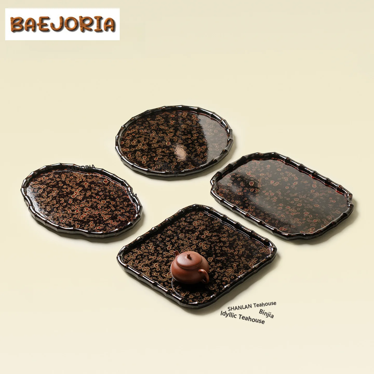BAEJORIA Natural Nan Bamboo Lacquerware Tea Tray Japanese Cuisine Table Coffee Storage Board Teapot Support Dishes For Serving