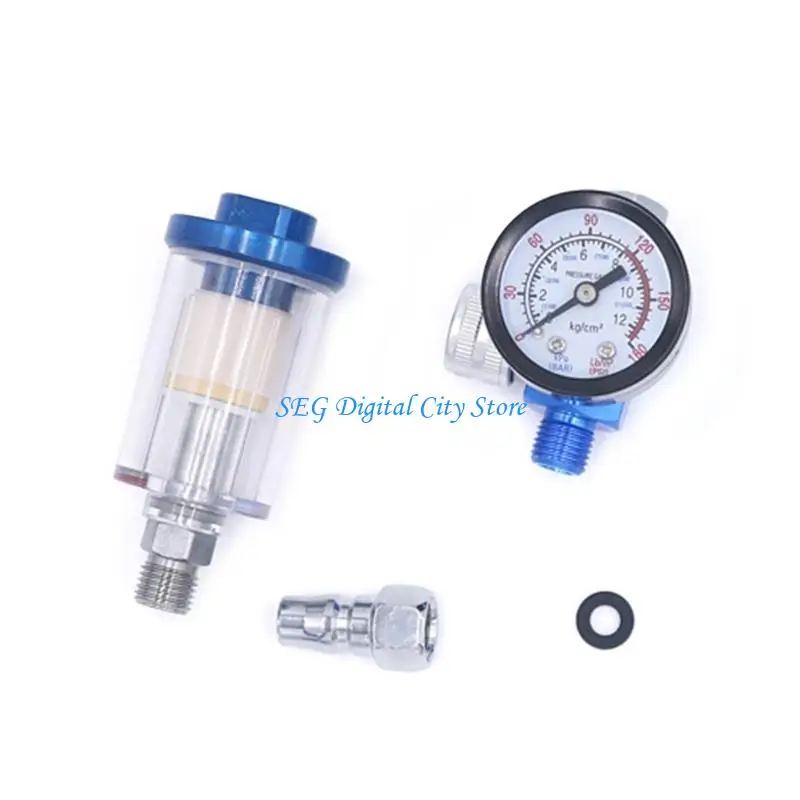 U75B Pneumatic SprayGun Air Regulator Gauges Pneumatic Tools In-lineOil Water TrapSeparator forAirbrush 4 Quick
