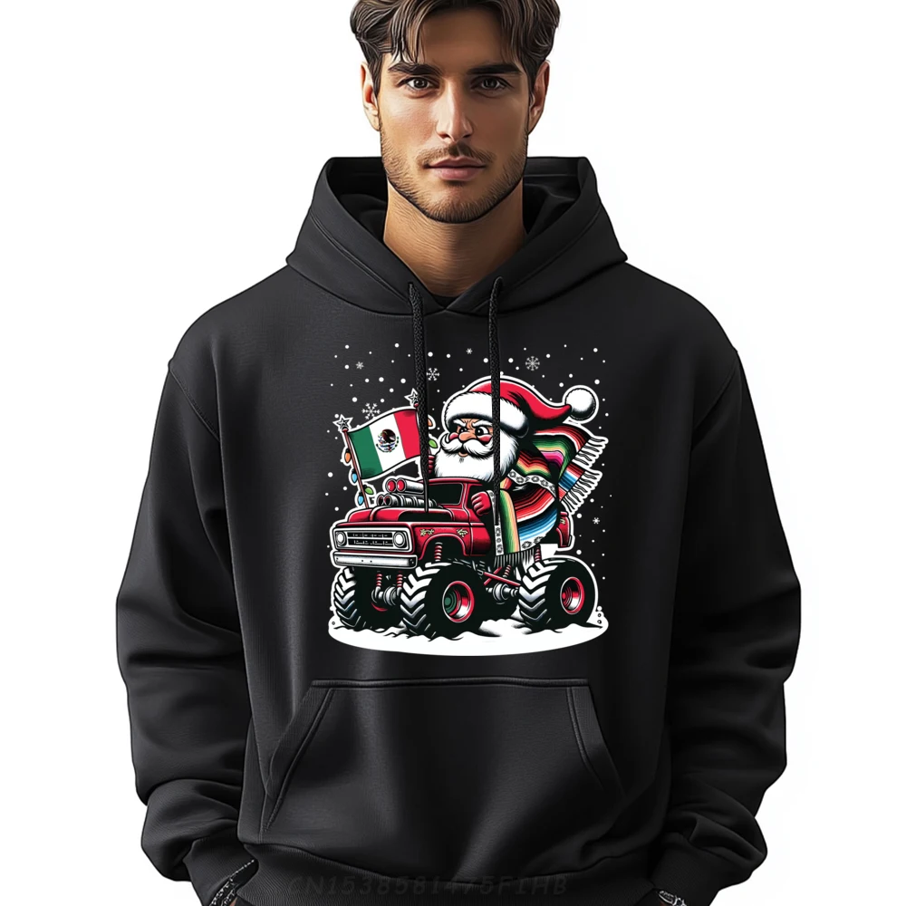 

Mexican Santa Claus On A Monster Truck Mexican Christmas Oversized Hoodie Men Luxury Clothes Men