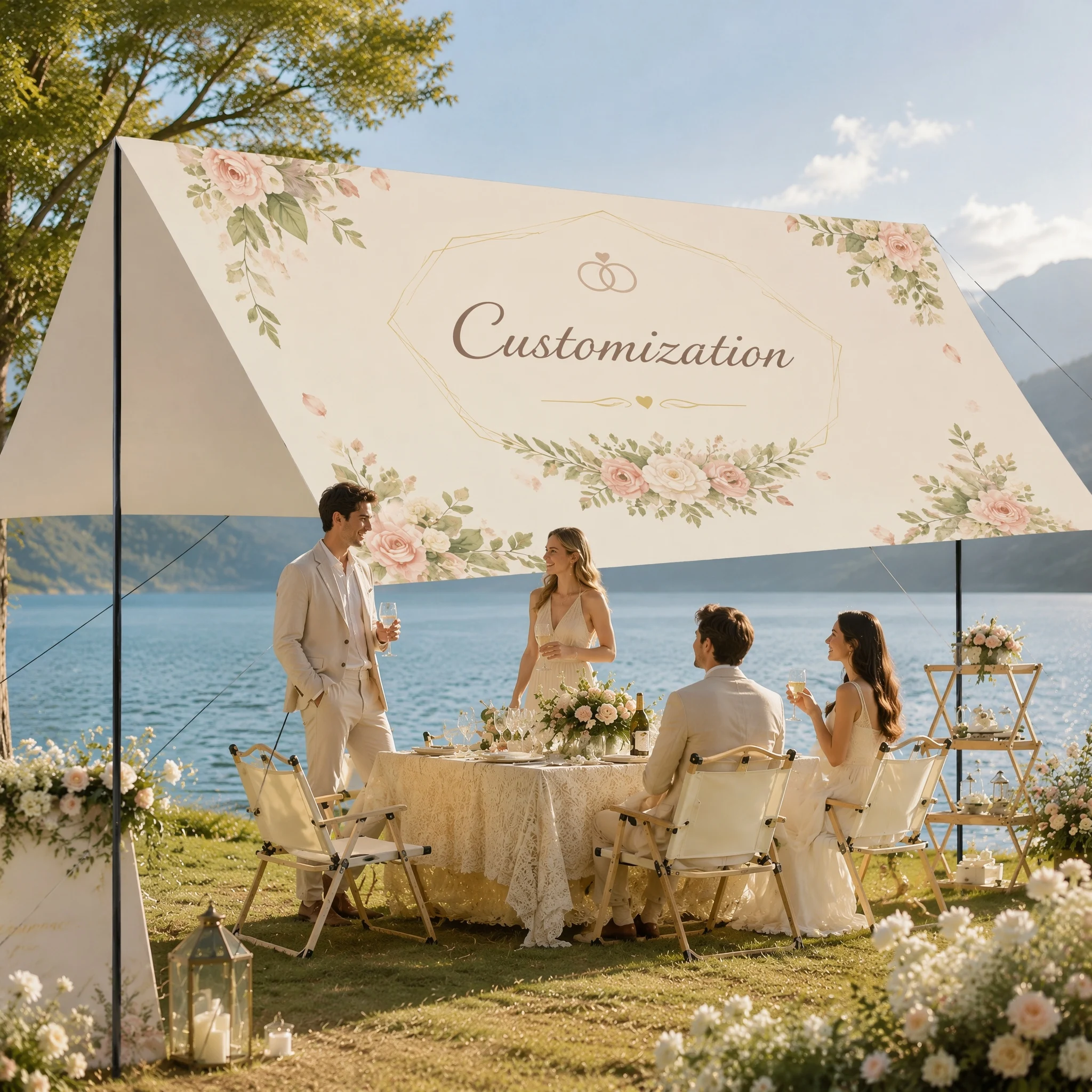 Custom Outdoor Camping Tent Canopy Personalized Logo Waterproof Sunshade Shelter Awning UV Resistant for Garden Party Events